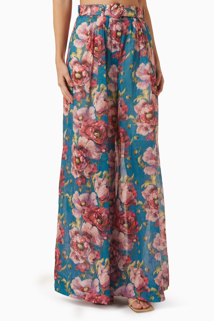 

High Tide Pintuck Wide-leg Pants in Ramie, Multicolour