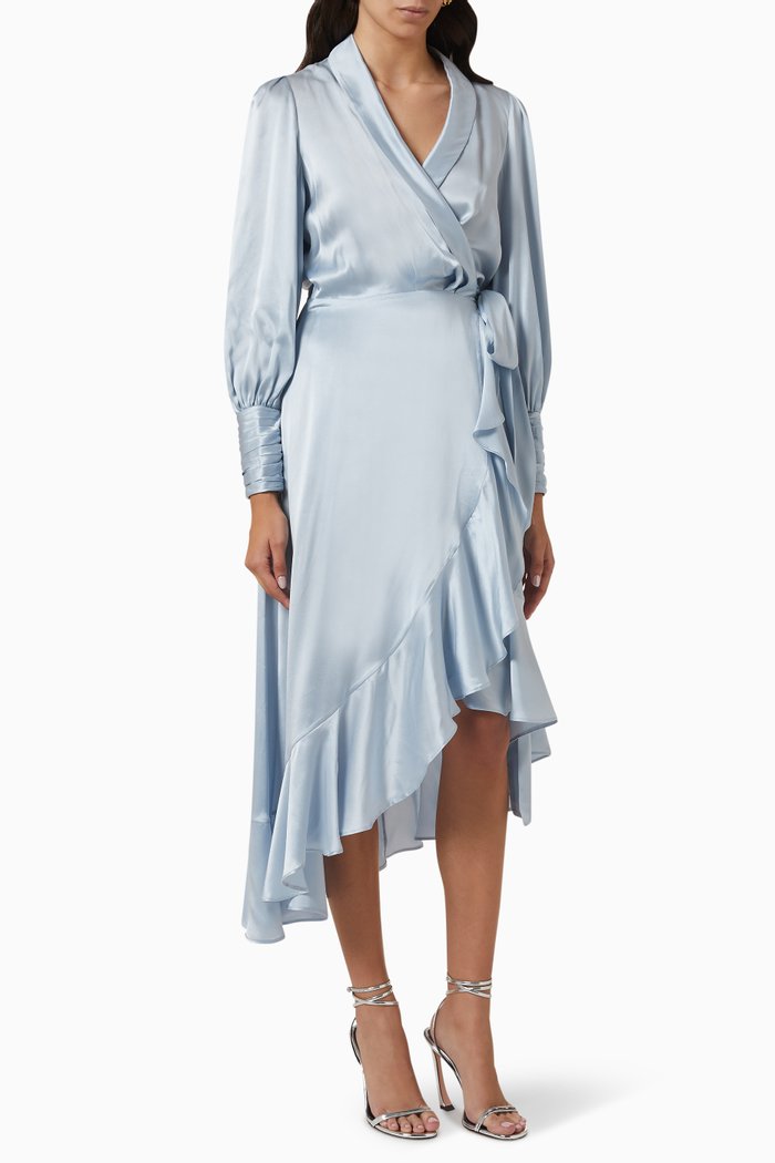 

Wrap Midi Dress in Silk, Blue