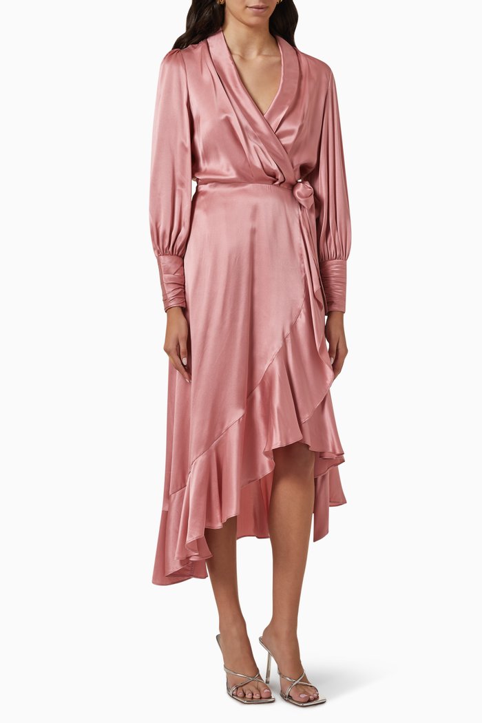 

Wrap Midi Dress in Silk, Pink