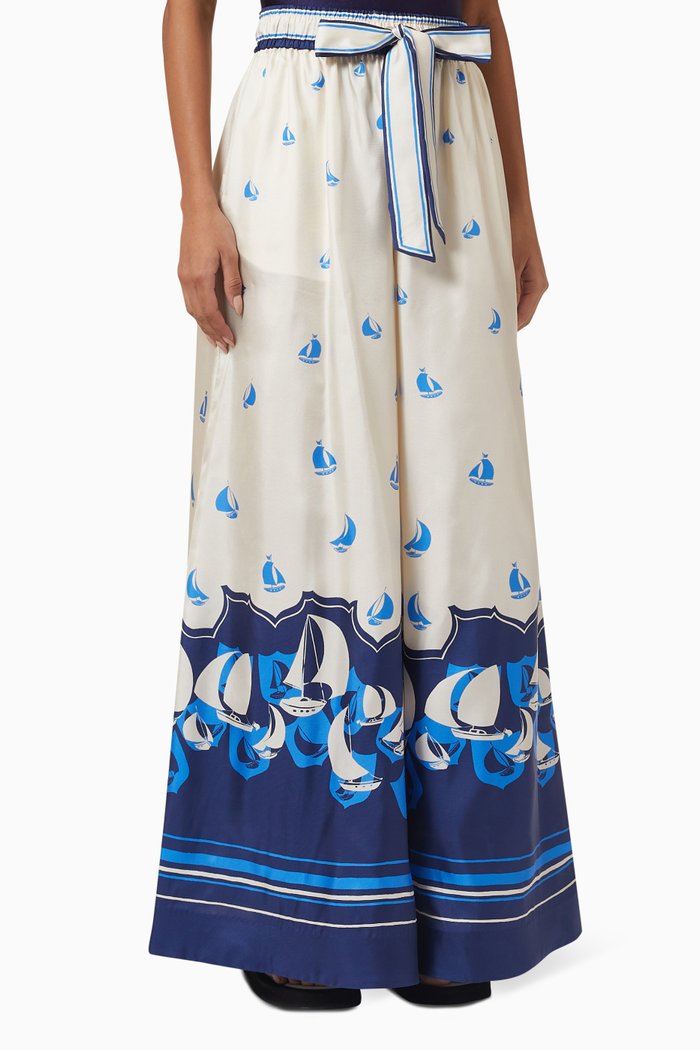 

High Tide Relaxed Pant in Silk, Blue