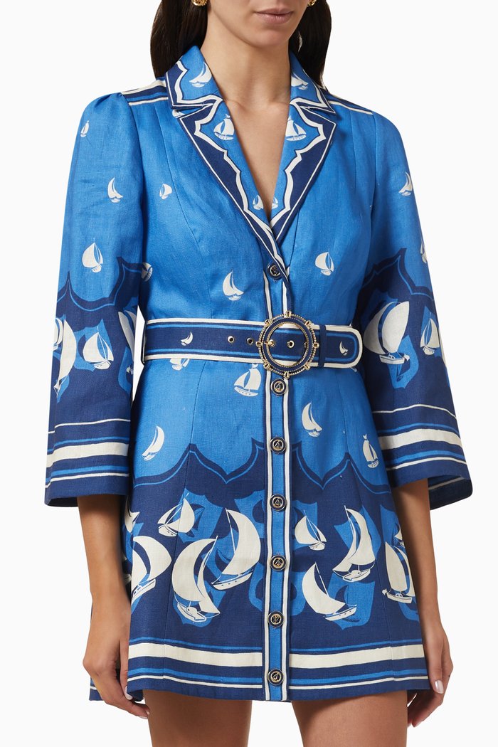 

High Tide Mini Shirt Dress in Linen, Blue