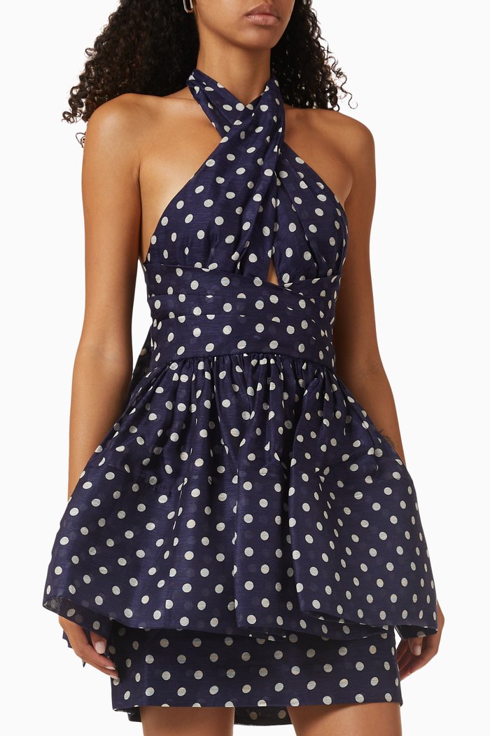 

High Tide Halter Mini Dress in Linen, Blue