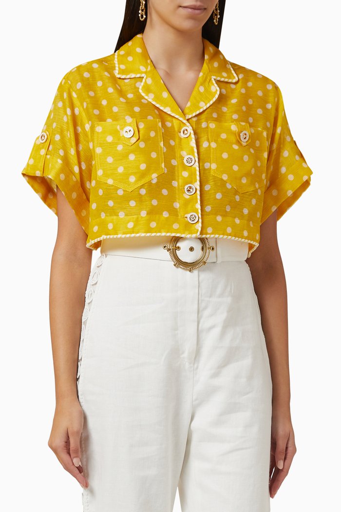 High Tide Crop Shirt in Linen, Yellow