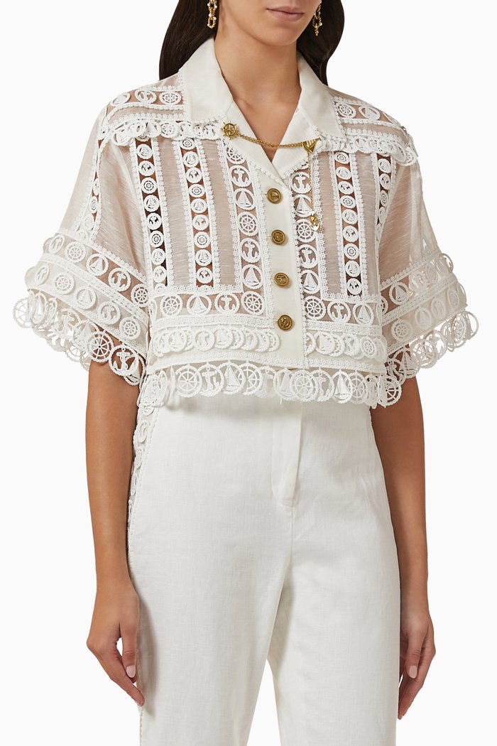

High Tide Nautical Crop Jacket in Linen, Neutral