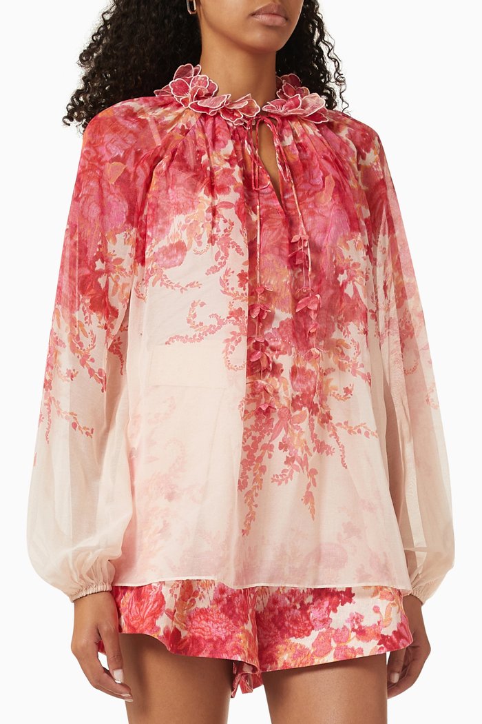 

High Tide Billow Blouse in Cotton, Pink
