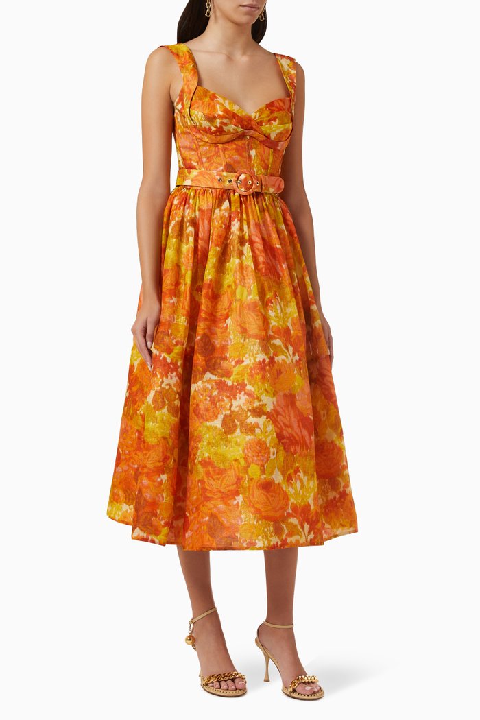 

High Tide Picnic Midi Dress in Linen, Multicolour