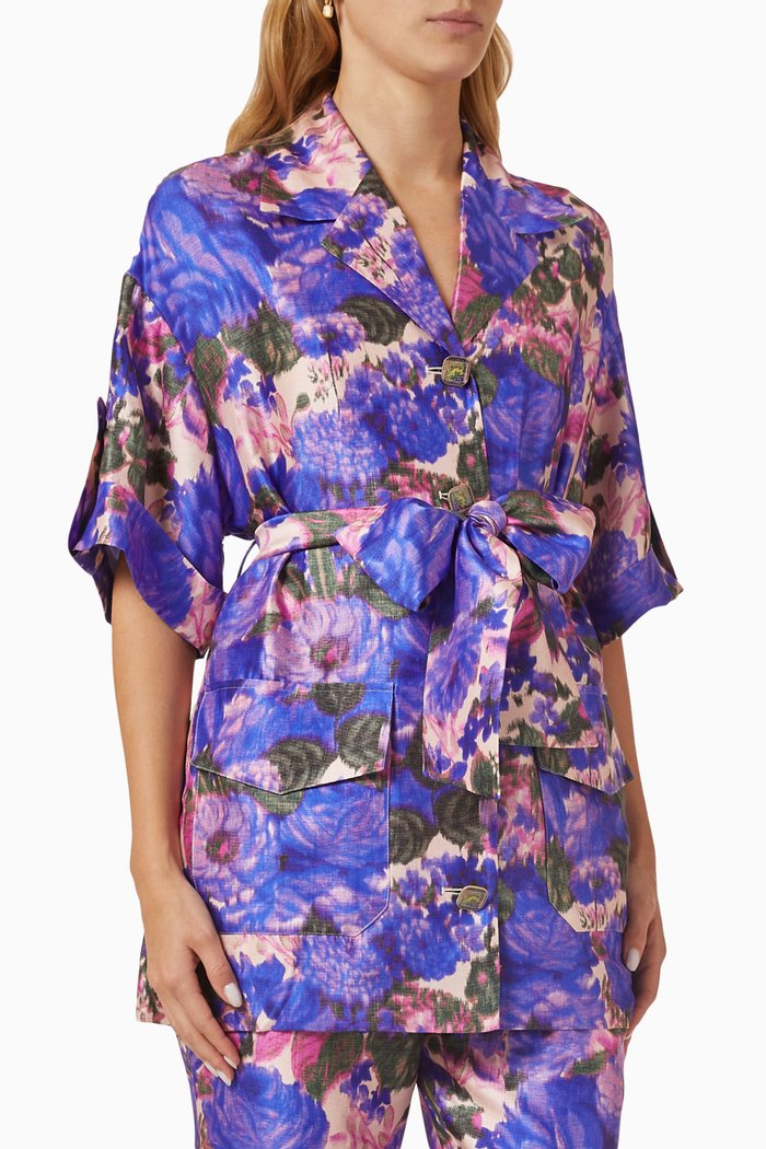 

High Tide Oversized Shirt in Silk, Purple