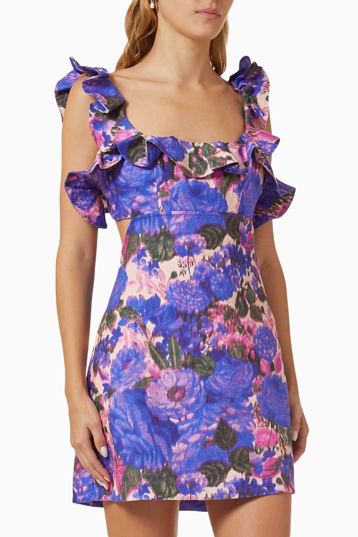 

High Tide Frilled Mini Dress in Silk, Purple