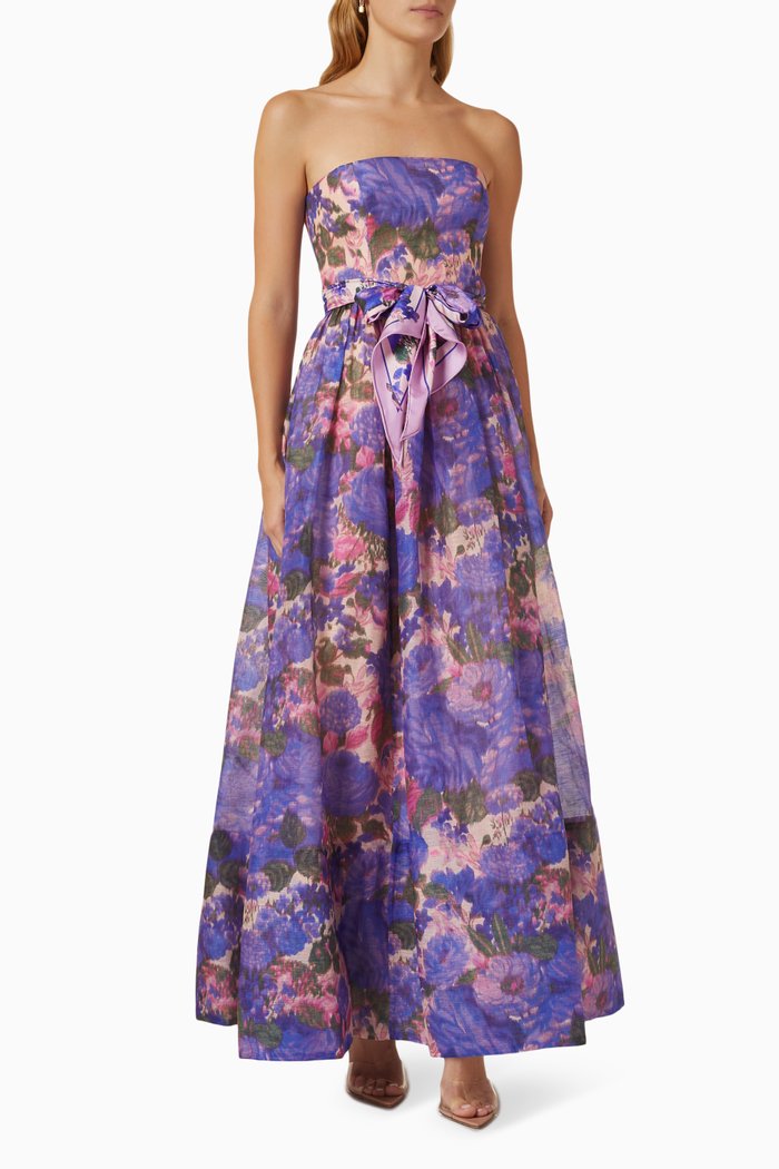 

High Tide Strapless Maxi Dress in Silk, Purple