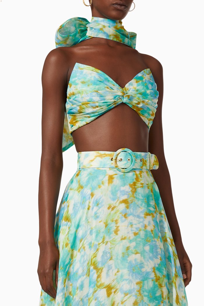 High Tide Twist Bodice Top in Silk-linen Blend, Blue