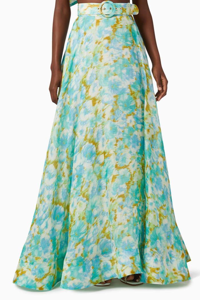 

High Tide Ikat Maxi Skirt in Linen, Blue