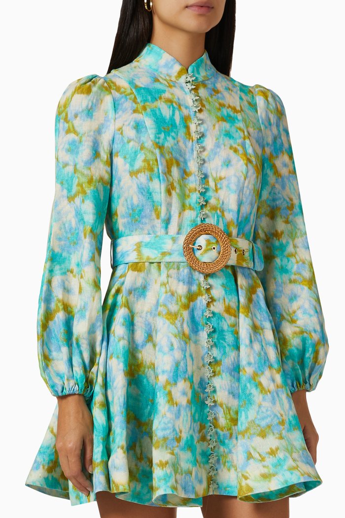 

High Tide Buttoned Mini Dress in Linen, Blue