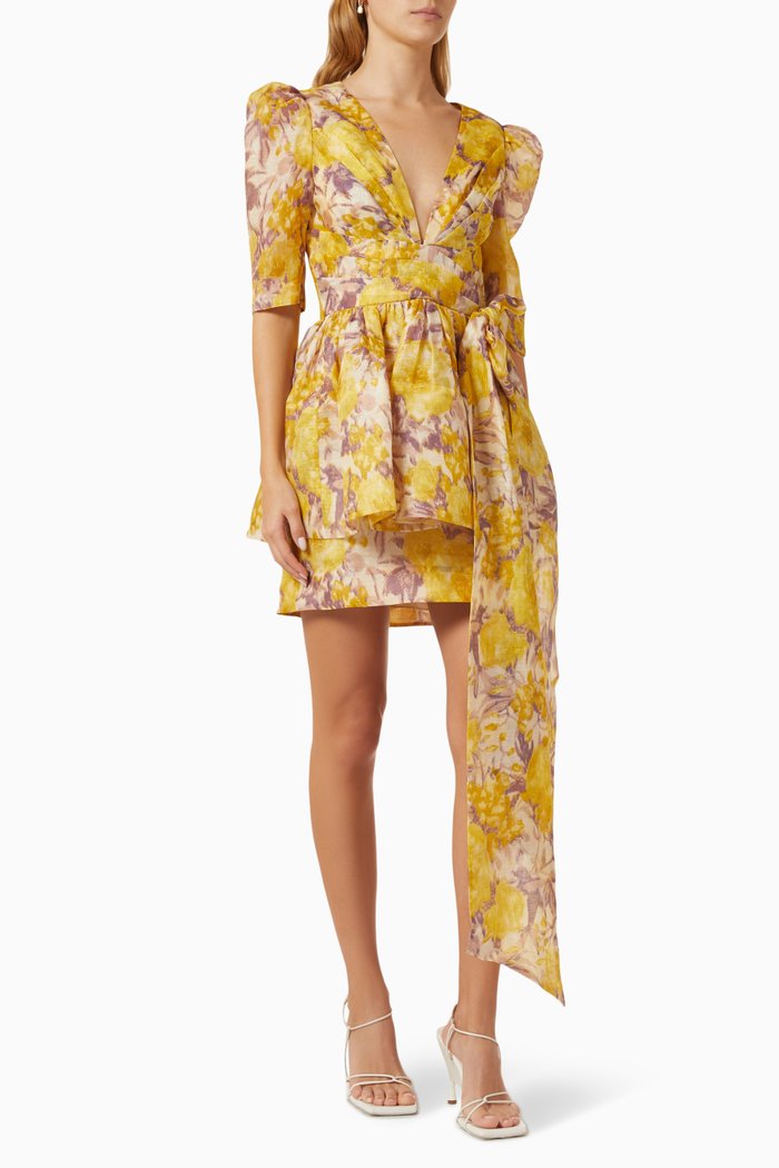 

High Tide Peplum Mini Dress in Silk, Yellow