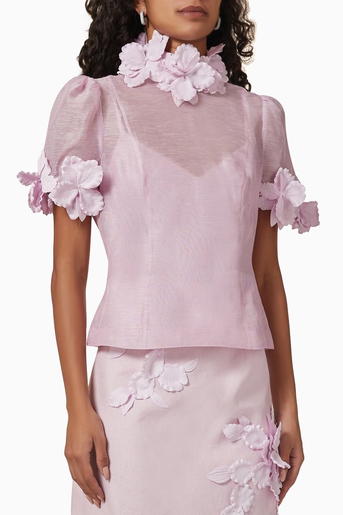

High Tide Flower Body Shirt in Linen, Purple