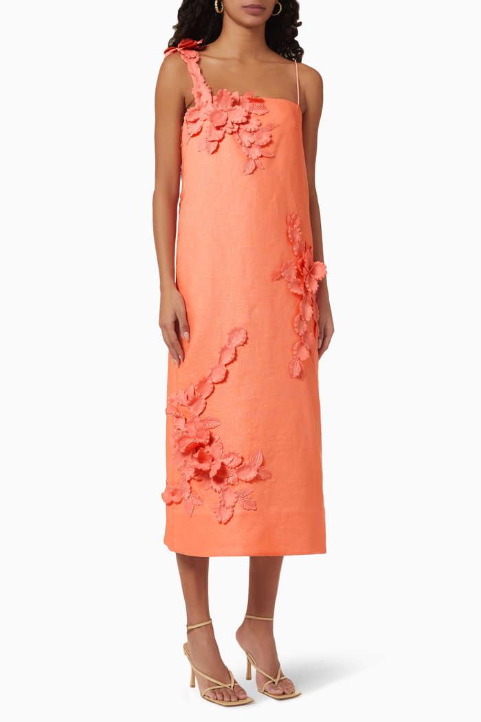 

High Tide Lift Off Flower Midi Dress in Linen, Pink