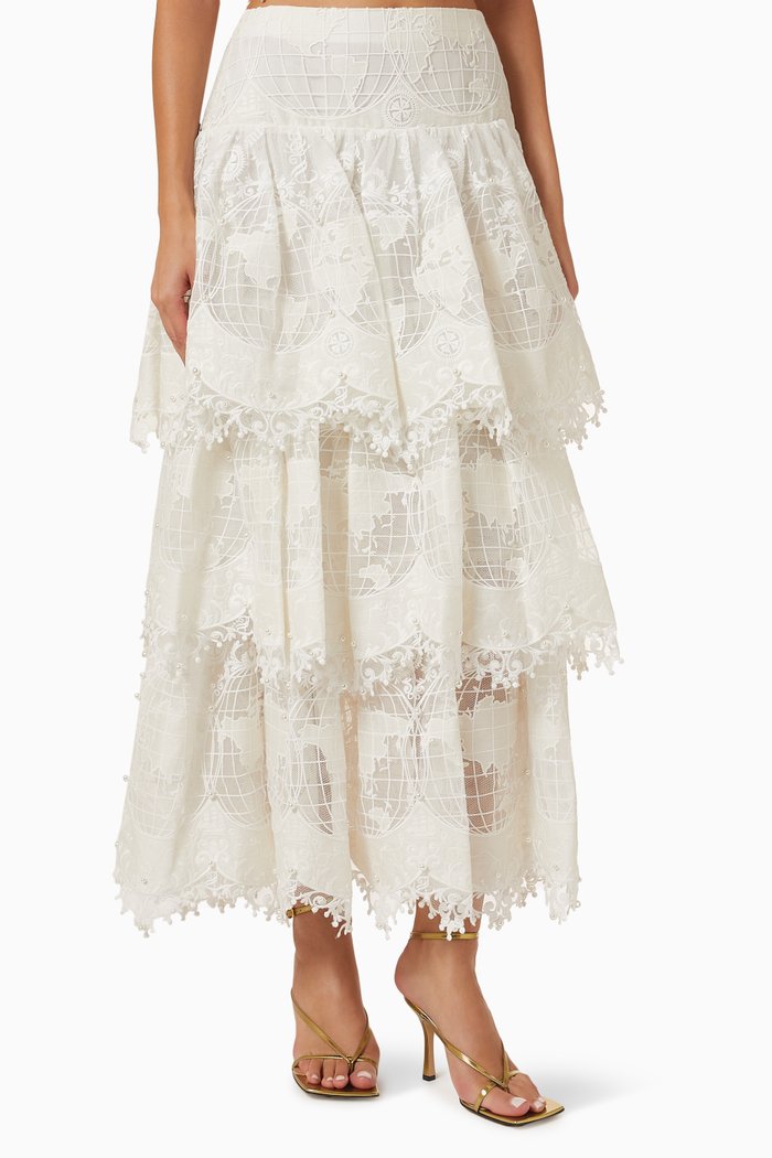 

High Tide Embroidered Skirt in Tulle, White