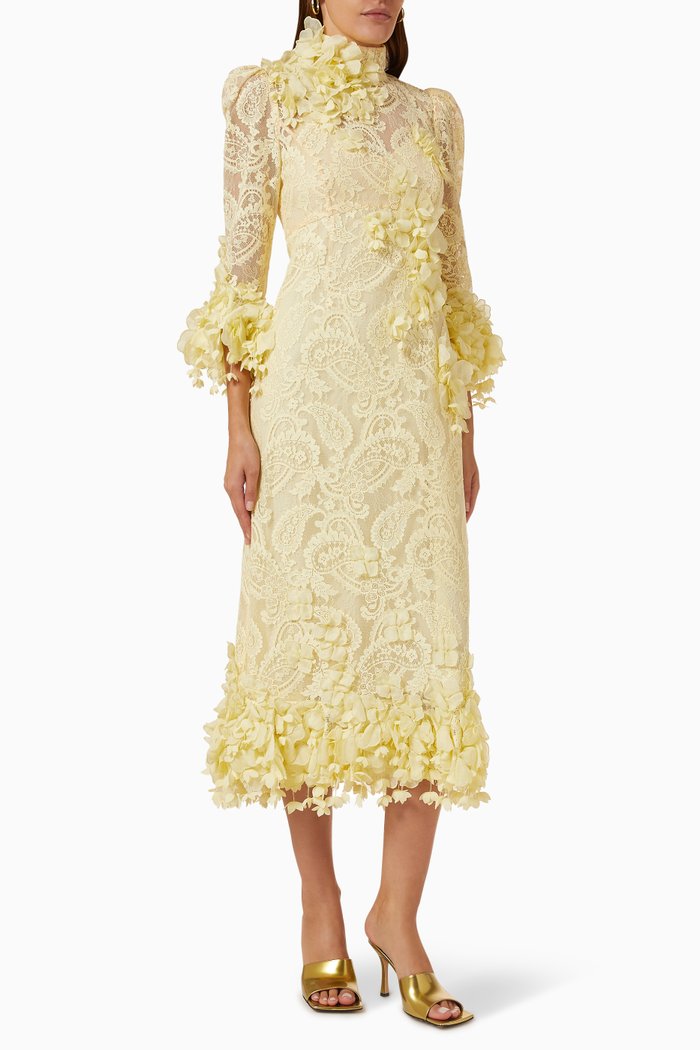 

High Tide Midi Dress in Lace, Yellow