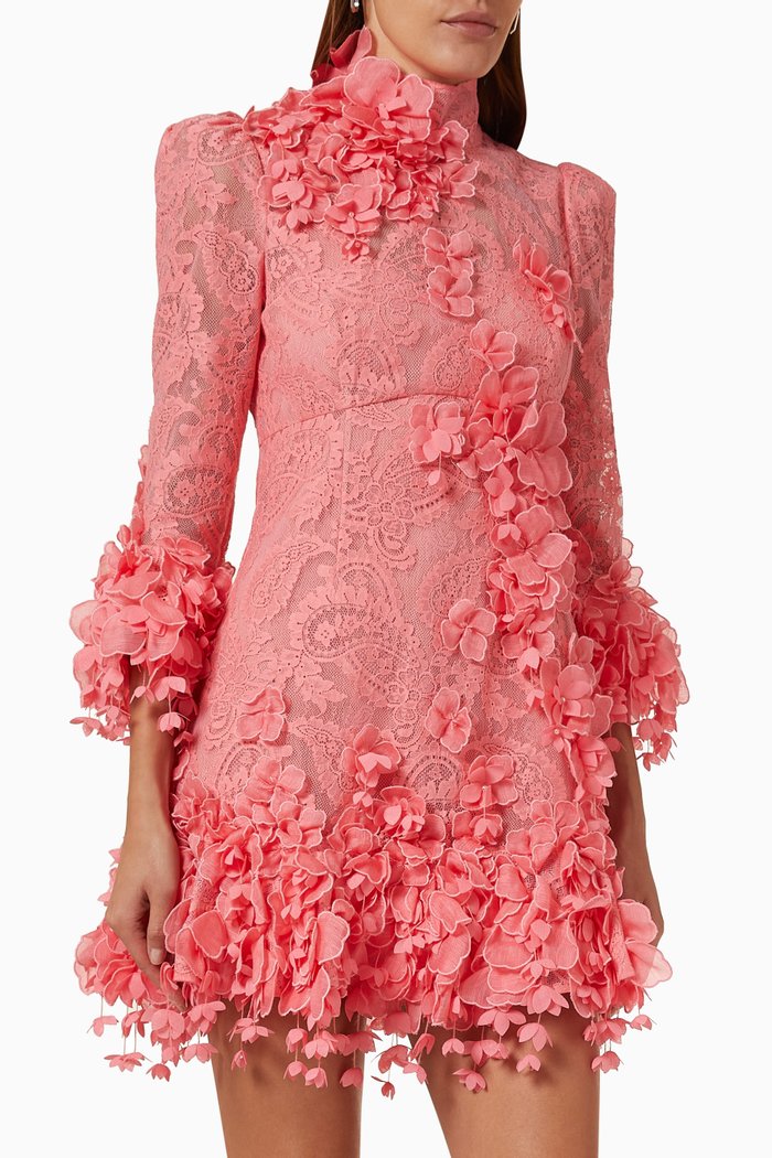 

High Tide Mini Dress in Lace, Pink