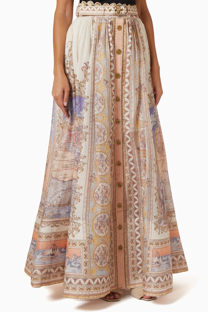 

High Tide Maxi Skirt in Linen Silk Blend, Multicolour