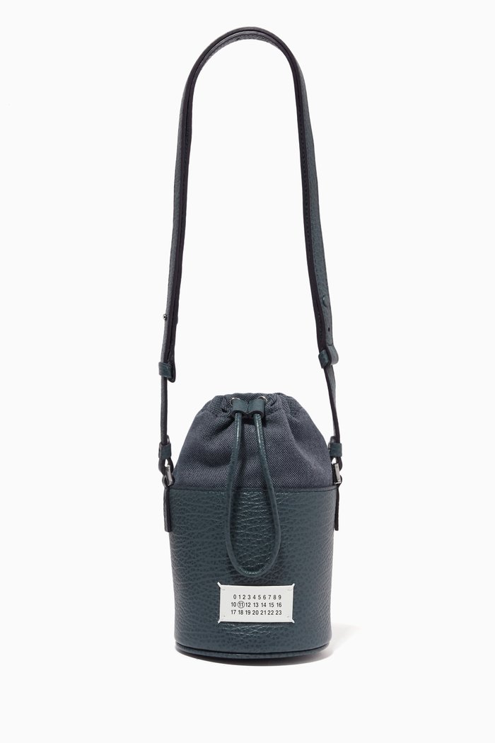 

Mini 5AC Bucket Bag in Leather & Canvas, Blue