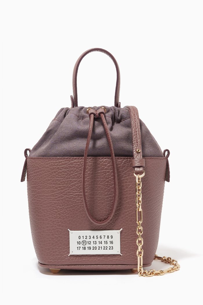 Small 5AC Bucket Bag in Leather & Canvas, Pink