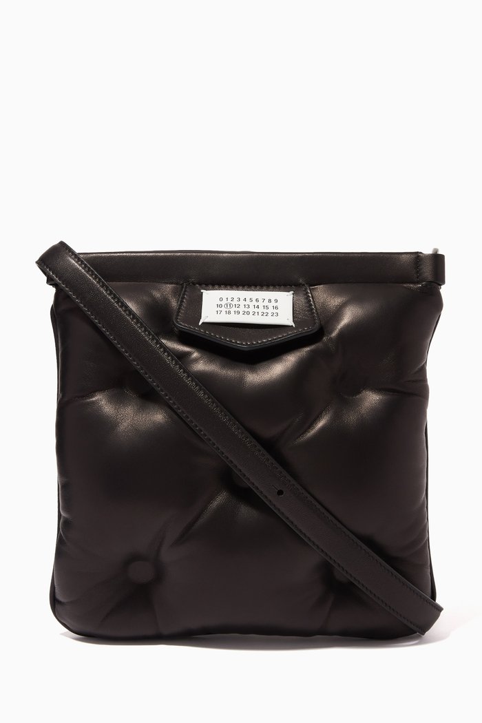 

Glam Slam Flat Messenger Crossbody Bag in Leather, Black