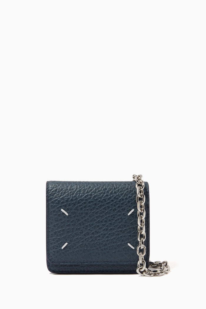 

Four Stitch Chain Wallet in Leather, Blue