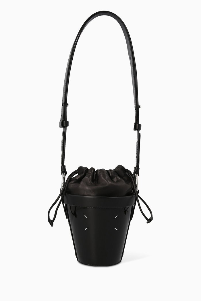 

Mini Studded Bucket Shoulder Bag in Leather, Black