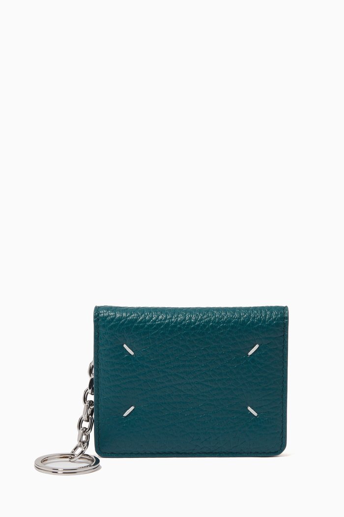 

Four-stitch Keyring Cardholder in Grained Leather, Multicolour