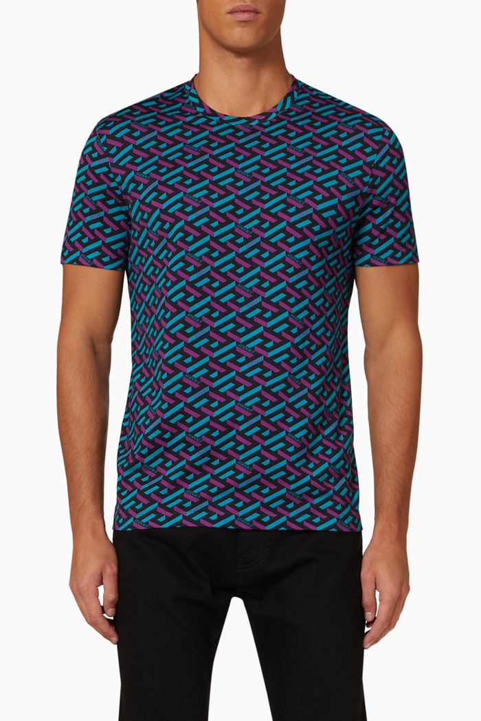 

La Greca Printed T-shirt in Jersey, Purple