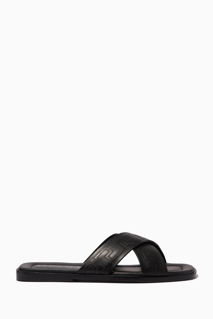 Greca Sandals in Leather, Black