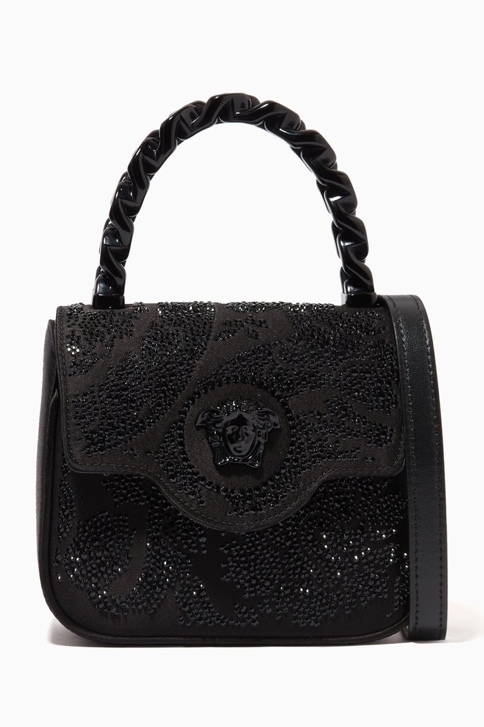 

Mini La Medusa Embellished Top-handle Bag in Satin, Black