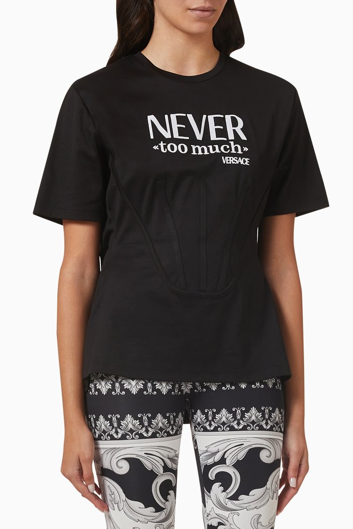 

"Never Too Much" Corset T-shirt in Cotton, Black