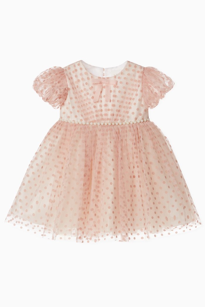 Polka-dot Dress in Textured-tulle, Pink