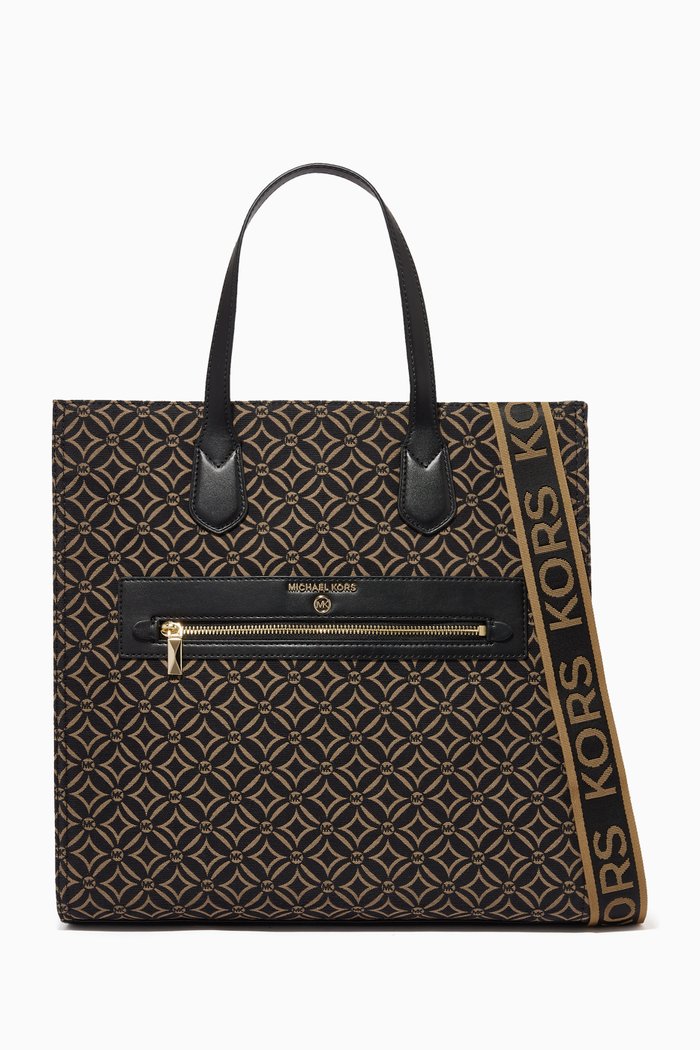 Large Kempner Tote Bag in Logo Jacquard Canvas, Neutral