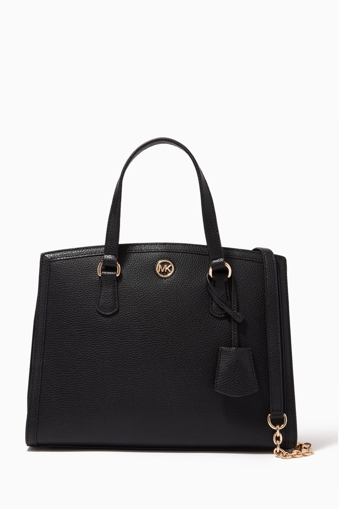 Medium Chantal Messenger Bag in Leather, Black
