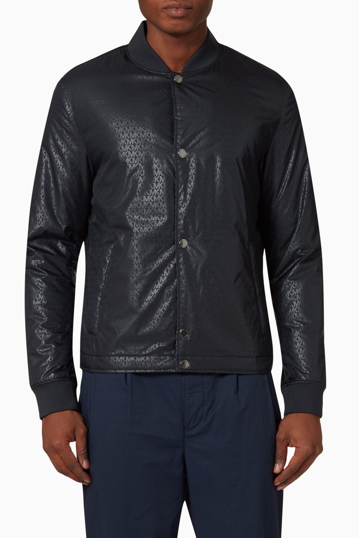 

All-over Signature Print Bomber Jacket, Blue