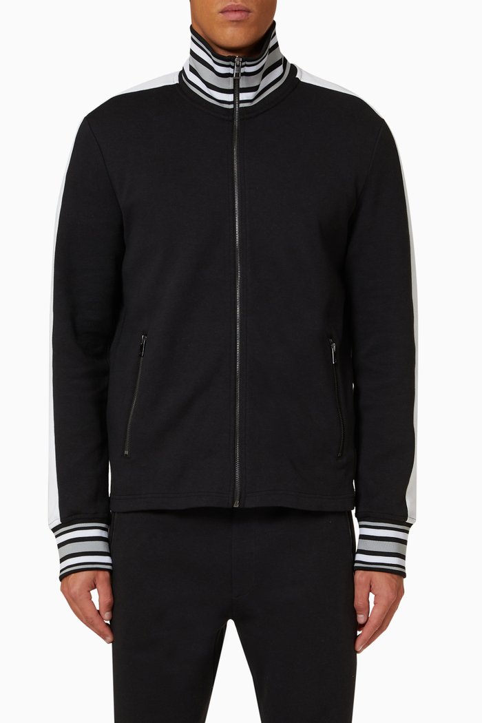 

Racing Stripe Funnel-neck Sweatshirt in Cotton-blend, Black