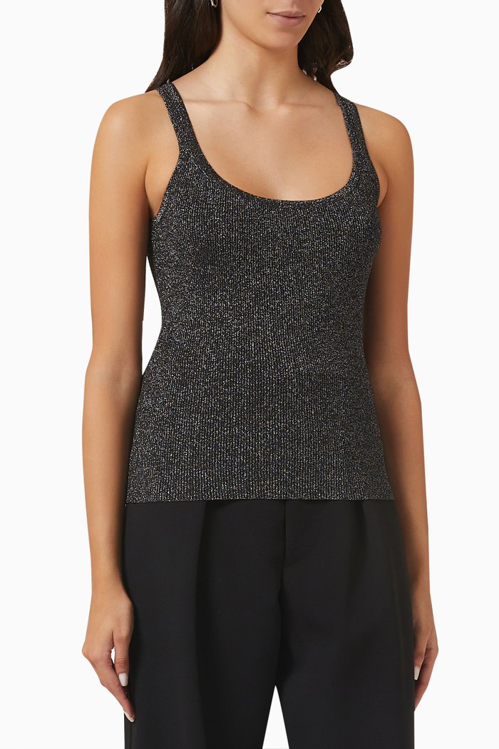 

Scoop-neck Ribbed Tank Top in Metallic-viscose Knit, Multicolour