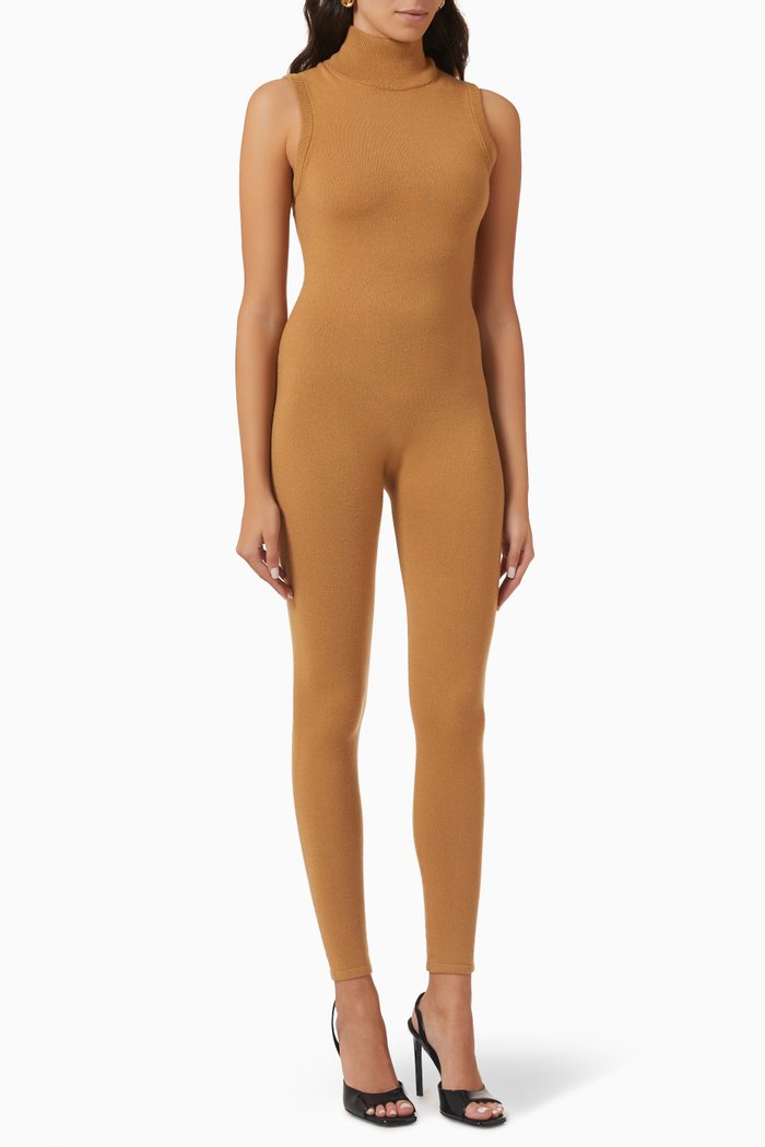

Turtleneck Full-length Bodysuit in Stretch-cashmere, Brown