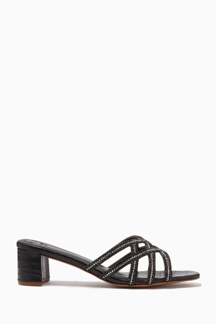 

Amos Crystal Mule Sandals in Snake-print Leather, Black