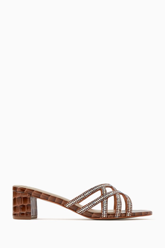 

Amos Crystal Mule Sandals in Snake-print Leather, Brown