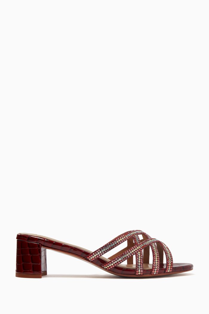 

BEST SELLERS AMOS SLIP ON MULES (MM) WITH BLOCK HEEL IN METALLIC SNAKE PRINTED LEATHER:DARK RED:39|217308081