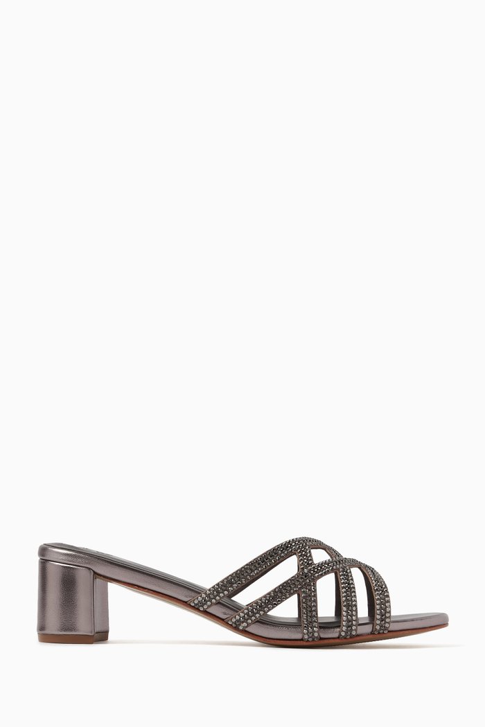 Amos 50 Crystal Mules in Snake-print Leather, Grey