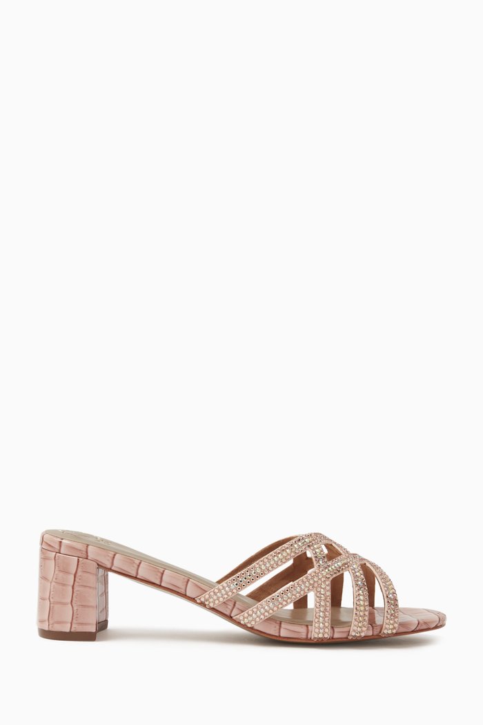 

Amos Crystal Mule Sandals in Snake-print Leather, Pink