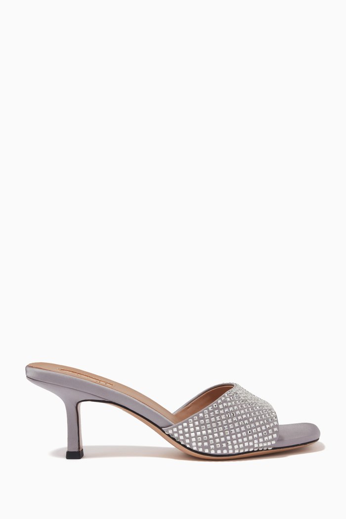 

Cintia Crystal Mules in Leather, Grey