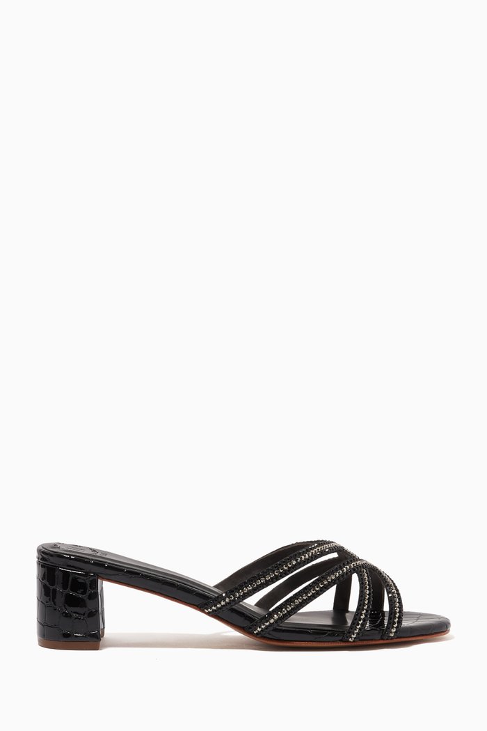 

Unice Crystal Mule Sandals in Croc-embossed Leather, Black