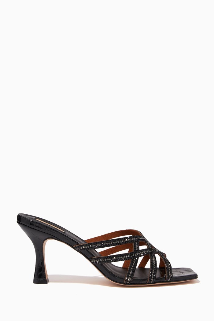

Finch Crystal Mules in Leather, Black