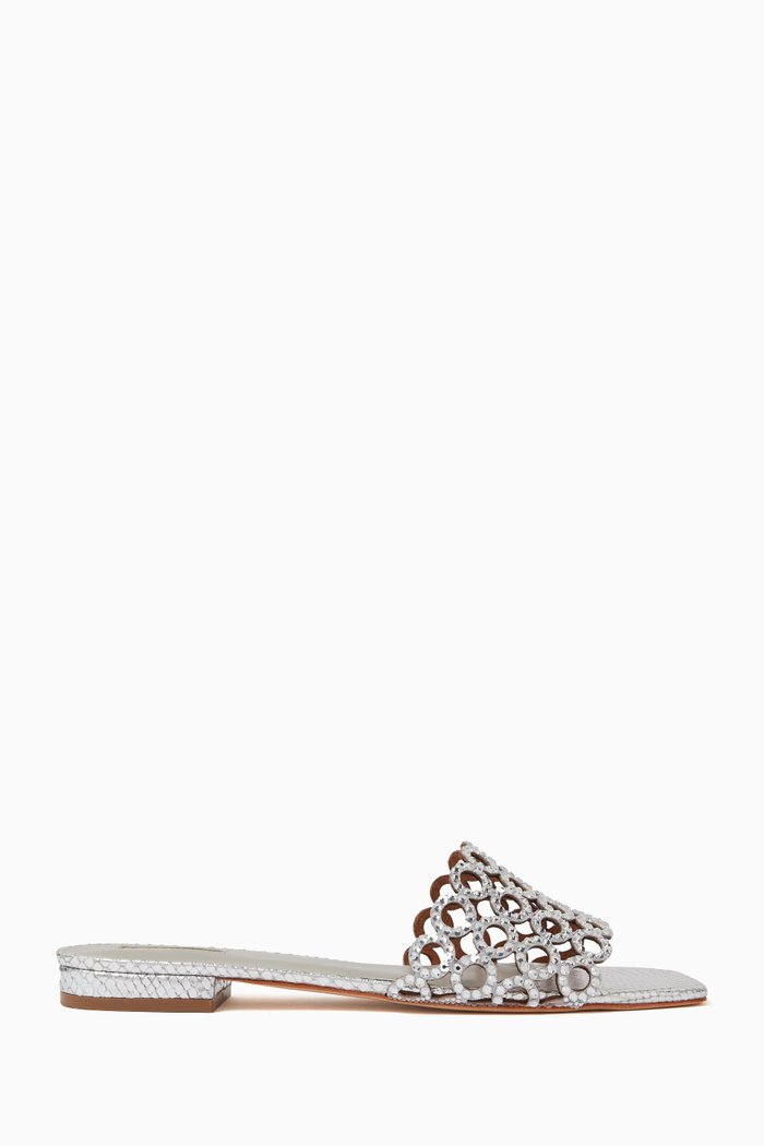 

Nellie 75 Embellished Mules in Plexi & Satin, Silver