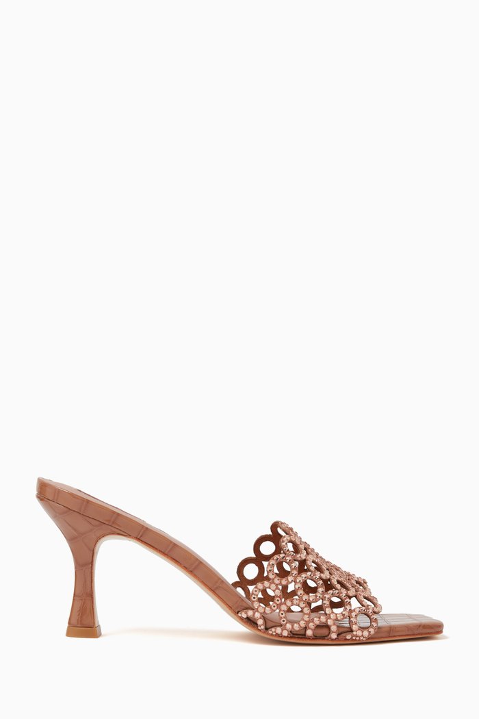 

Revello Laser-cut Crystal Mule Sandals in Leather, Pink